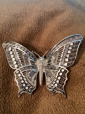 Sterling SilverTone Filigree Butterfly Brooch 925 Intricate Design  larger one